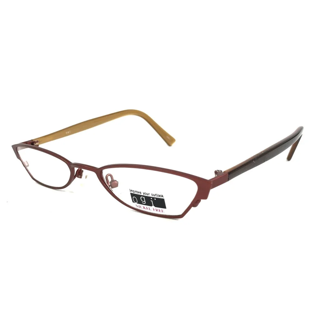 ogi Petite Eyeglasses Frames 9019 COL. 61 Brown Gold Cat Eye Full Rim 48-18-135